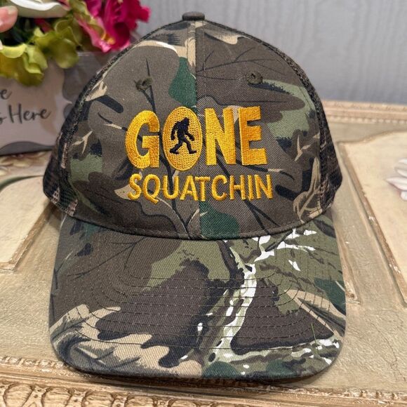 Gone Squatchin Sasquatch Adjustable Camo Cap Hat One Size Unisex - Picture 1 of 15
